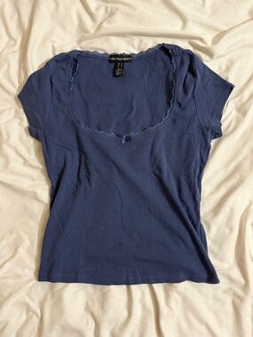 100% Cotton Navy Blue Lace Trim Shirt
